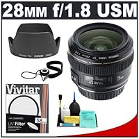 Canon EF 28mm f/1.8 USM Lens + UV Filter + EW-63II Hood + Kit for Canon EOS 60D, 7D, 5D Mark II III, Rebel T3, T3i, T4i Digital SLR Cameras