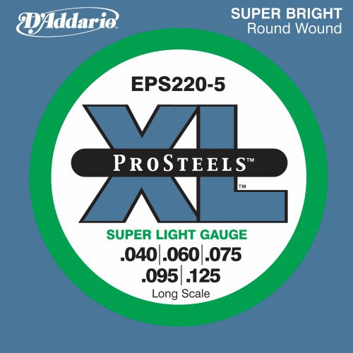 D'Addario EPS220-5 5-String ProSteels Bass Guitar Strings, Super Light, 40-125, Long Scale