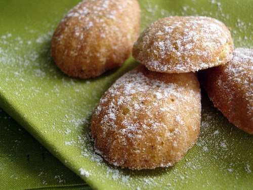 Pistachio and orange blossom water madeleines