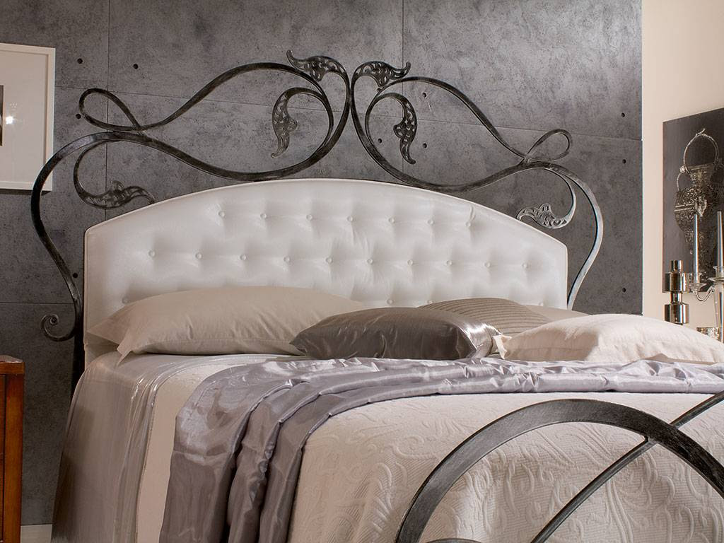 Infabbrica Ethos wrought iron bed with tufted headboard ...
