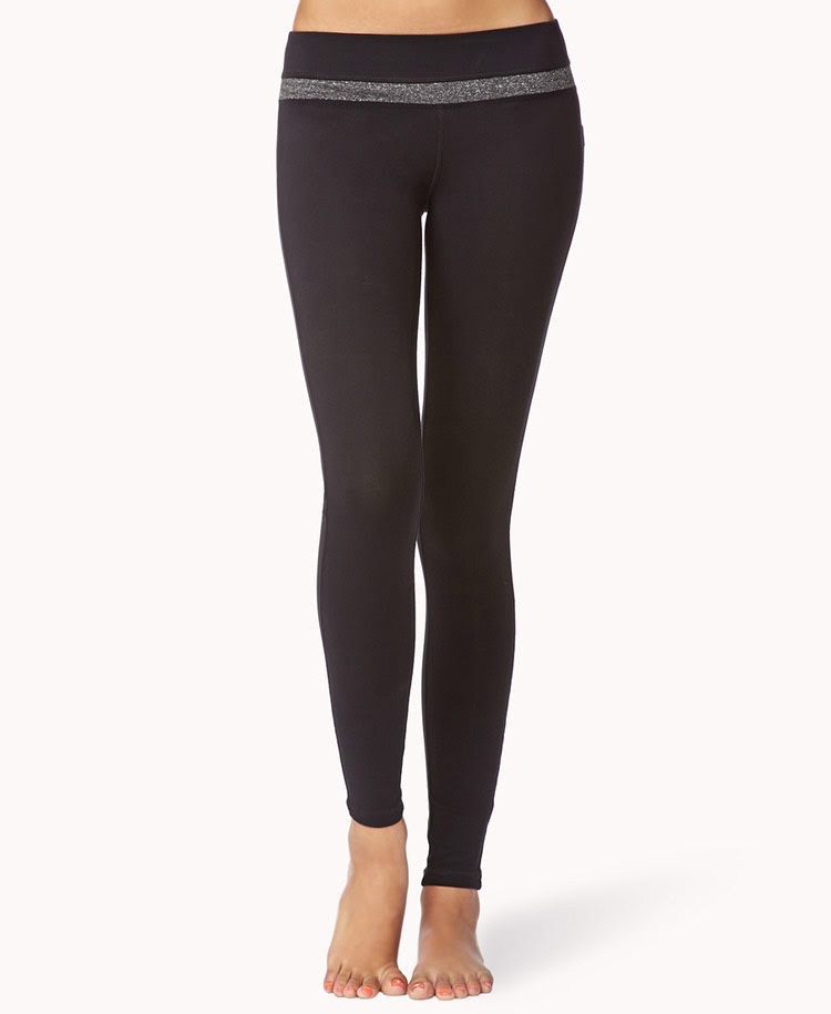 Forever 21 Metallic Skinny Yoga Leggings in Black (BLACKSILVER)