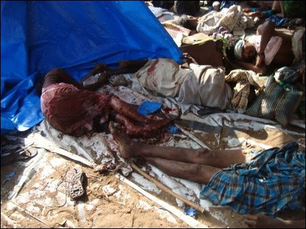 Mu'l'li-vaaykkaal makeshift hospital photographed after SLA artillery firing on Tuesday