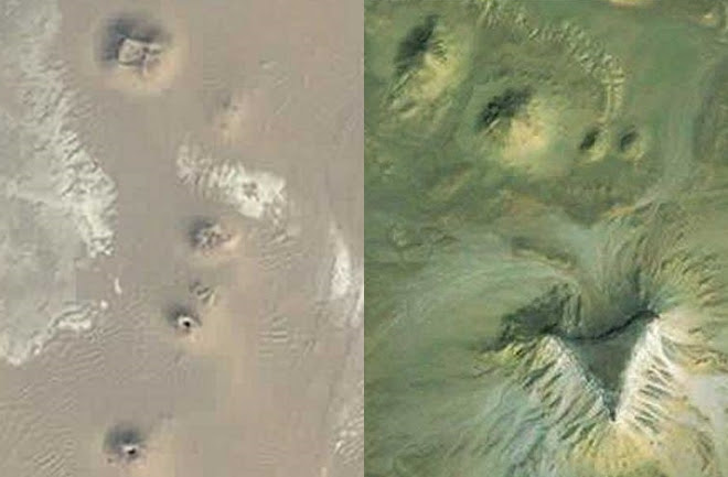 Imagen satelital de los montículos piramidales.