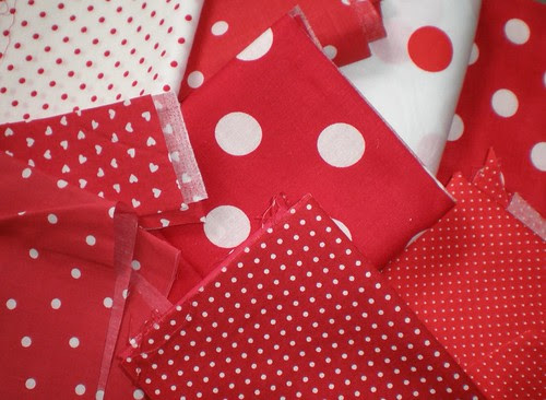 Red polka dot fabric samples