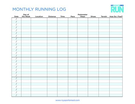  monthly running log templates at allbusinesstemplatescom