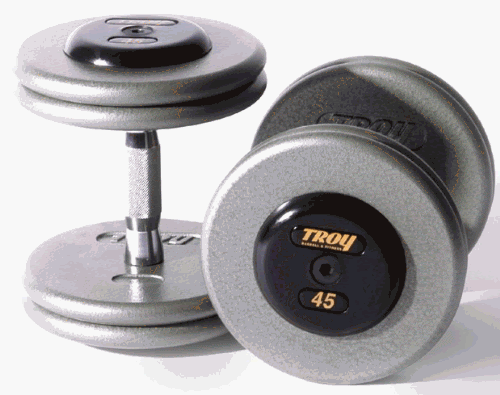 Troy Barbell HFD-27.5R Pro-Style Dumbbells - Gray Plates And Rubber End Caps - 27.5 Pounds Each