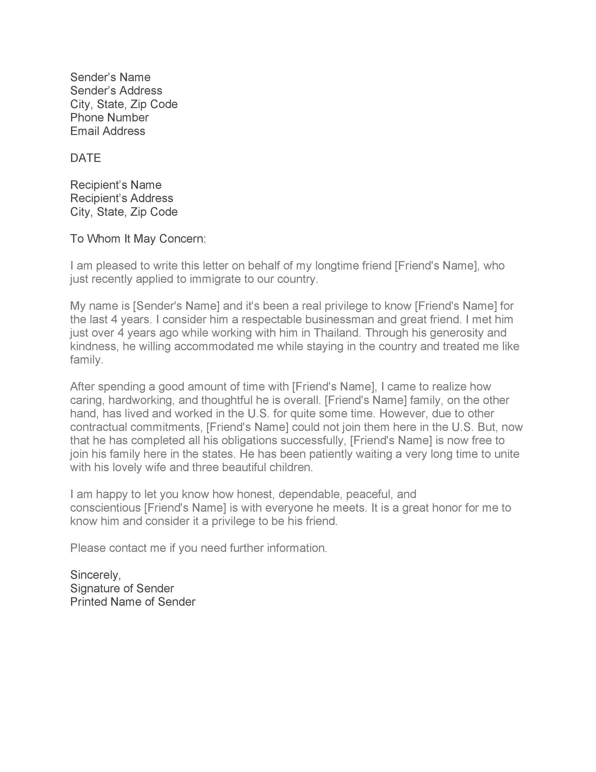 36 Free Immigration Letters (Character Reference Letters ...