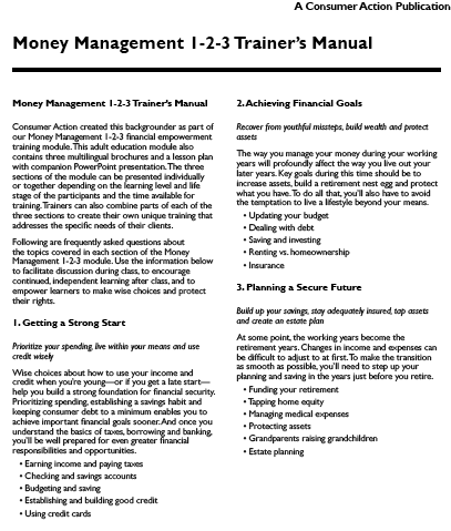 Consumer Action - Money Management 1-2-3: Backgrounder