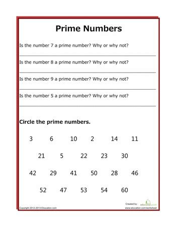  prime and composite 4th grade worksheet