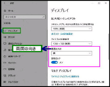 Windows 10 画面の自動回転を 有効 無効 にする 回転ロック Win10画面