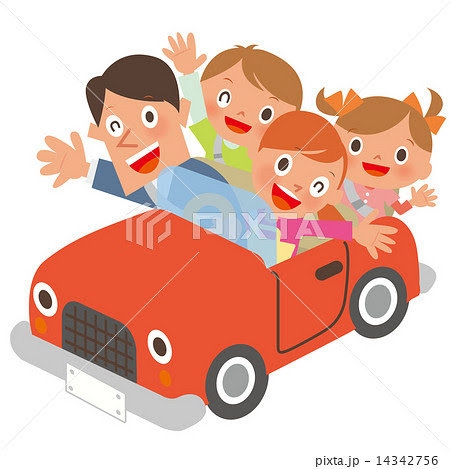 車 正面 家族4人のイラスト素材