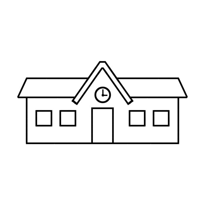 幼稚園1 白黒 建物1 乗り物 建物 無料イラスト素材