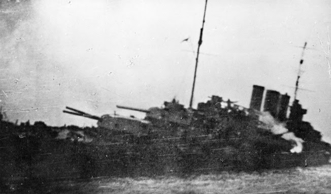 Cold light of day: Despite heroic efforts, Canberra’s crew could not save her; she was scuttled by friendly fire.