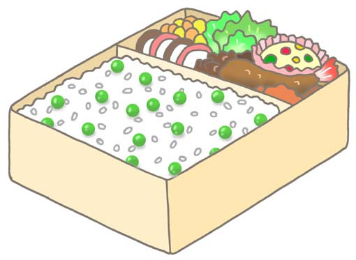 料理 お菓子 食材の無料イラスト 豆ご飯 グリーンピースご飯 あったか弁当 コンビニ弁当 持ち帰り弁当