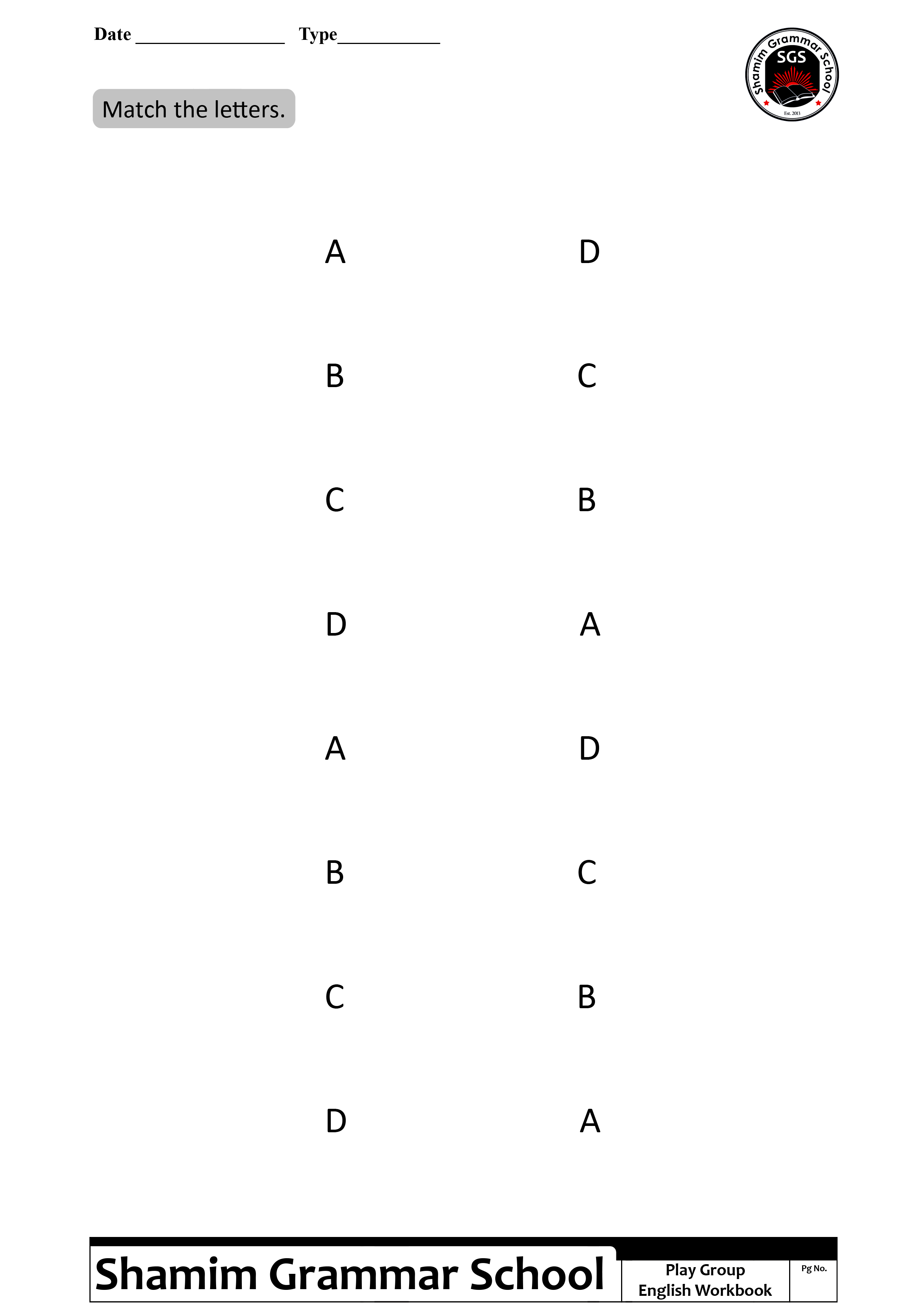 English Worksheets for Class Playgroup – Shamim Grammar School (SGS)