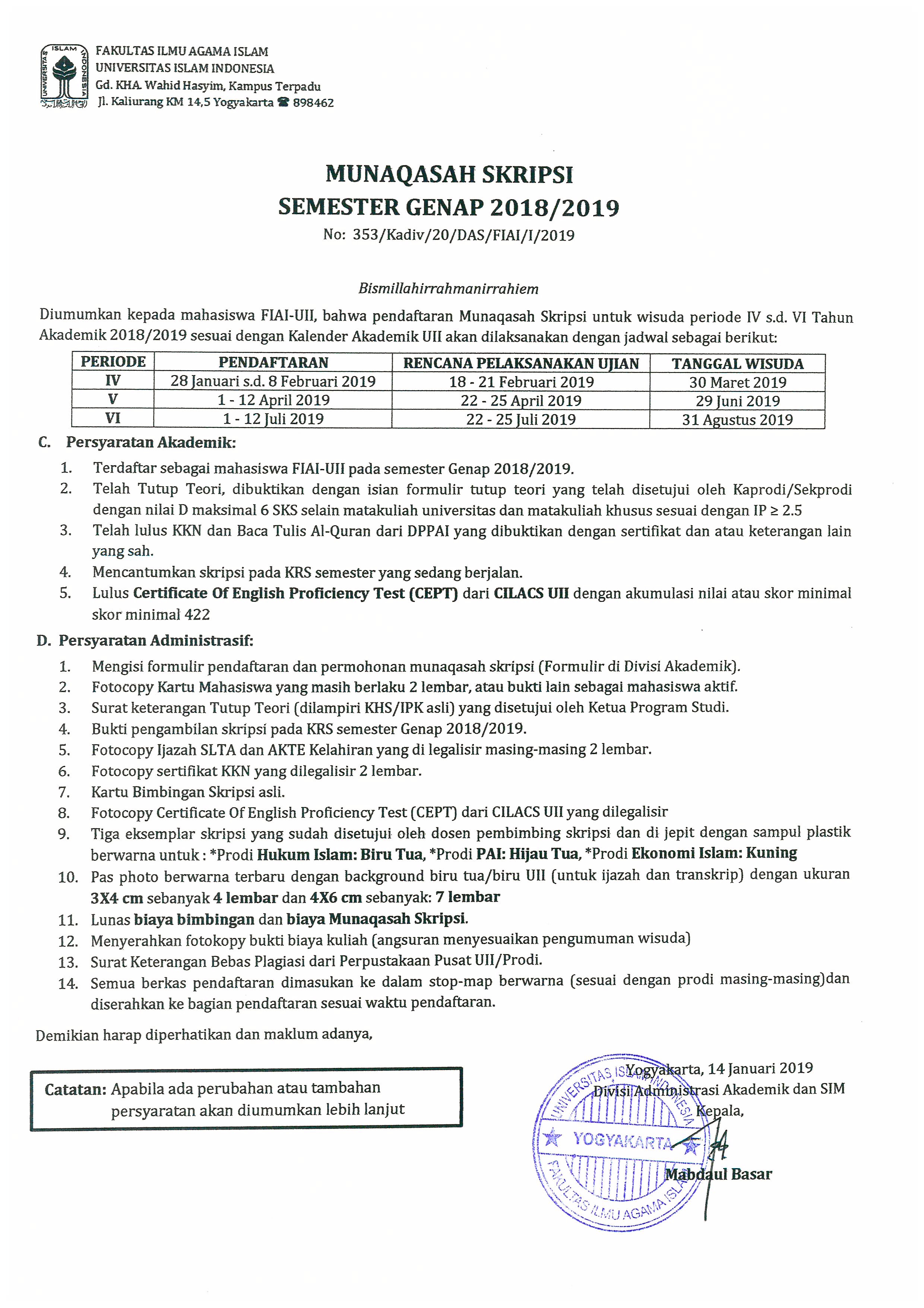 AGENDA MUNAQASAH SKRIPSI SEMESTER GENAP 2018 2019