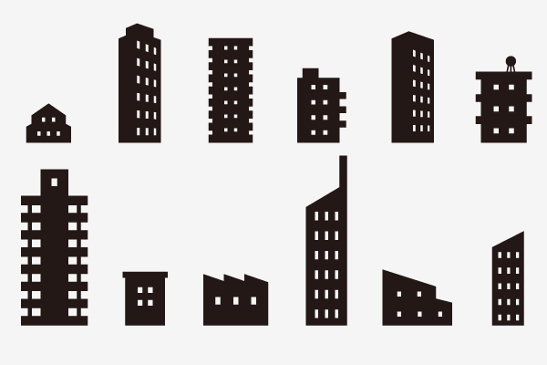 シルエットの建物つめ合わせ6 街 建物系イラスト専門サイト Town Illust