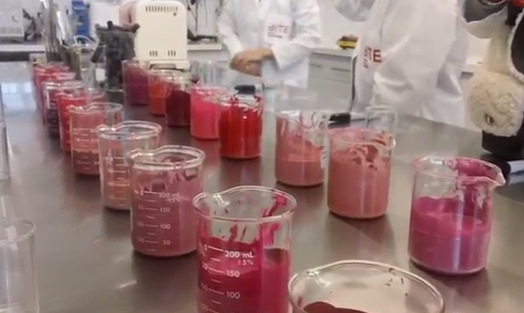 After the formula is complete, various shades are melted down in a microwave...