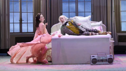 Members of the cast of Opera North's Falstaff production on stage