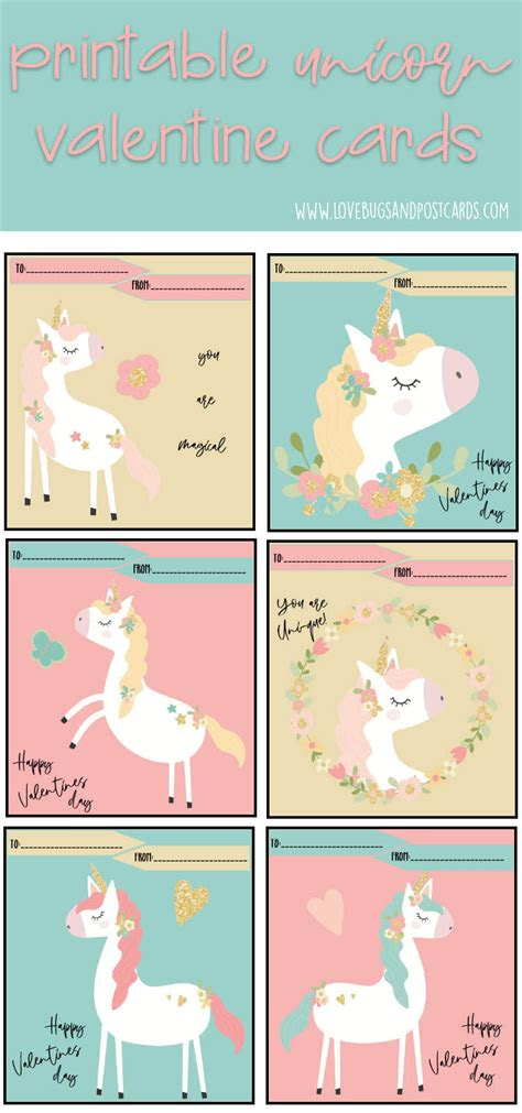  unicorn valentine cards printable free lovebugs and postcards
