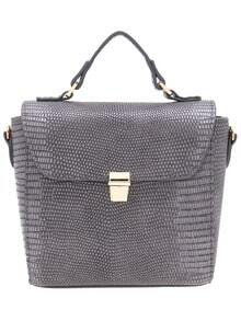 Grey Push Lock PU Shoulder Bag