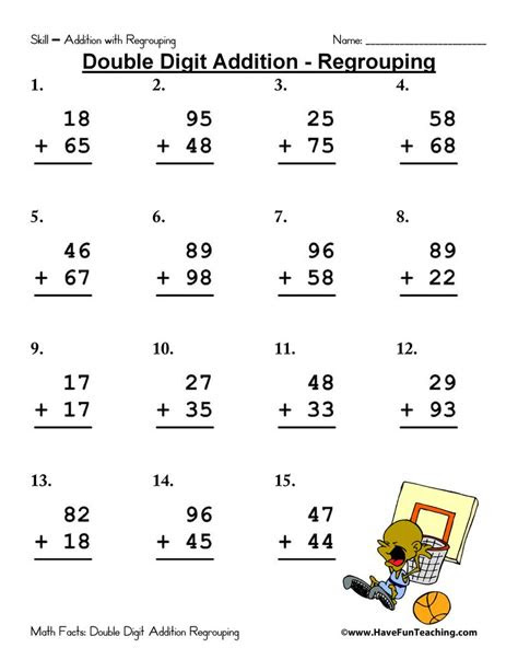 Free | worksheets | math drills | addition | printable. double digit addition with regrouping worksheet 5 different doub