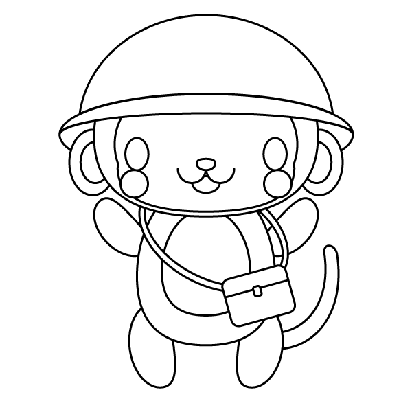 塗り絵に最適な白黒でかわいい保育 幼稚園児 猿の無料イラスト 商用フリー オイデ43
