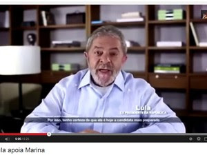 Cena do vídeo no qual o PT apontou fraude, em que Lula supostamente dá apoio a Marina Silva (Foto: Reprodução/YouTube)