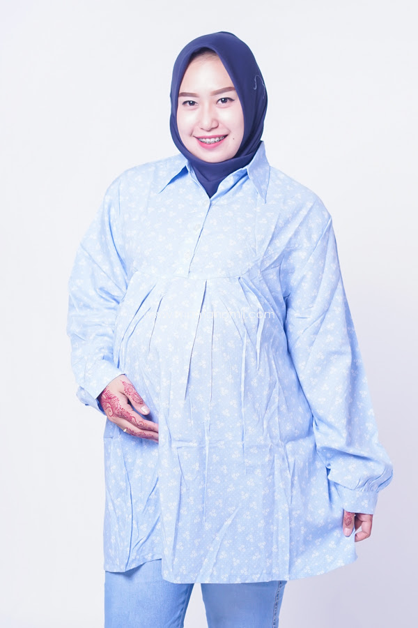 Mama Hamil Baju Atasan Ibu Hamil Kerja Muslim Kerah Jumbo Motif
