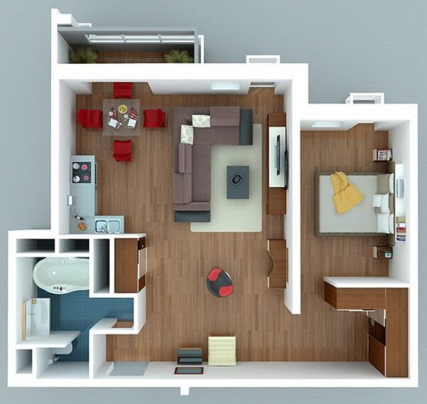 Futuristic design doesn't always need to be drastic. While this apartment keeps an open floor plan, it's the bold choices in furnishings and layout that give it a forward-thinking look and feel.