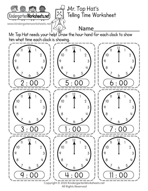 telling time worksheet free kindergarten math worksheet for kids