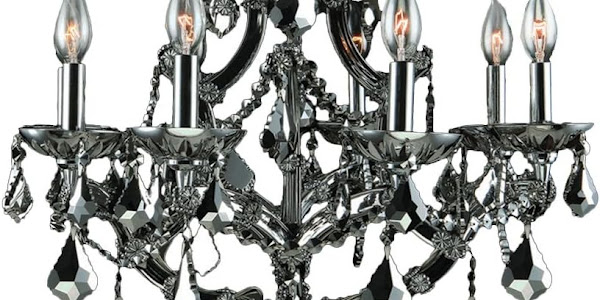 Worldwide Lighting Lyre Collection 8 Light Chrome Finish and Black Crystal Chandelier 26" D x 22" H Large