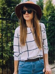 White Long Sleeve Checks Plaid Loose Blouse