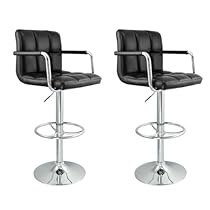 Hot Sale 2 Swivel Bar Stool Black w/ Arm PU Leather Modern Adjustable Hydraulic Barstool