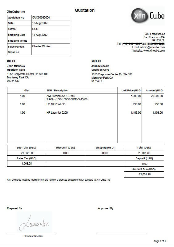 Quotation template, sample quotation, quotation