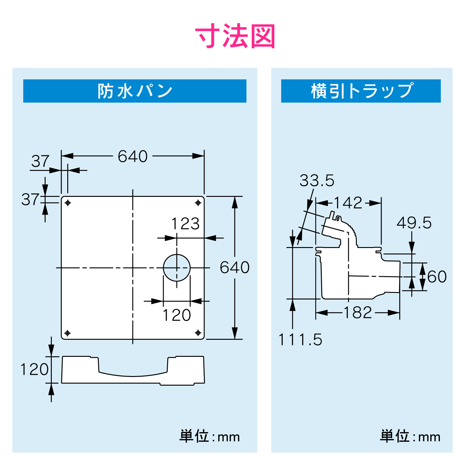 洗濯機用防水パン横引トラップセット