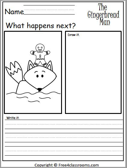  free gingerbread man drawing and writing about what happens next