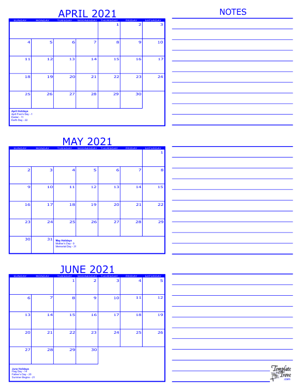 3 month calendar 2021