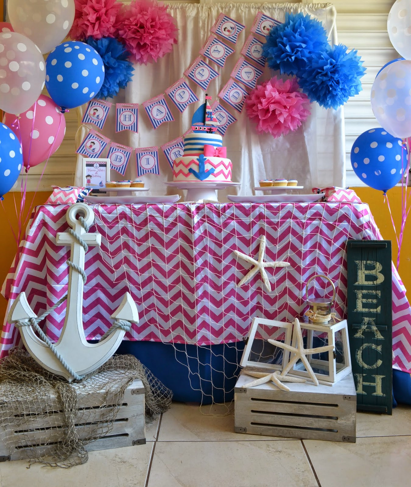 Pink & Blue Nautical Girl Party Birthday Party Ideas & Themes