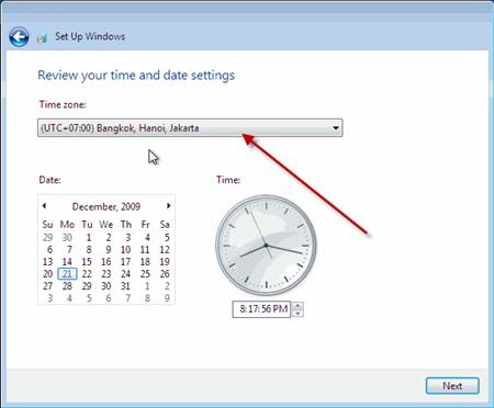 thiết lập Time Zone