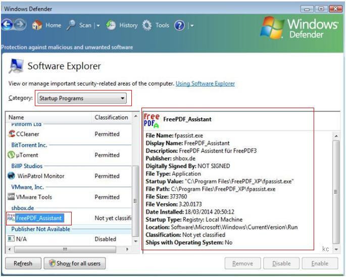Windows Defender-program startupPicture