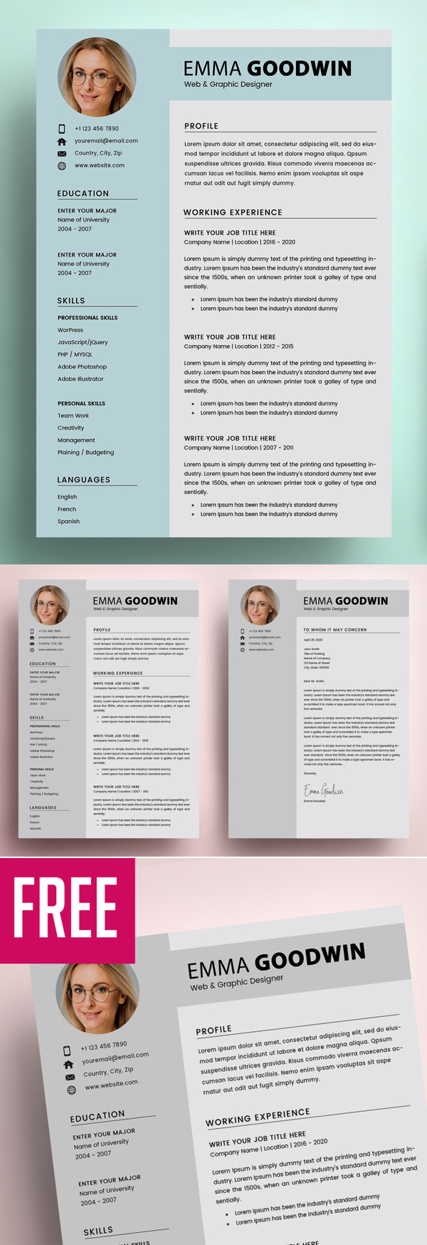 2 Page Resume + Cover Letter - FREE | Free Stuff | Graphic ...