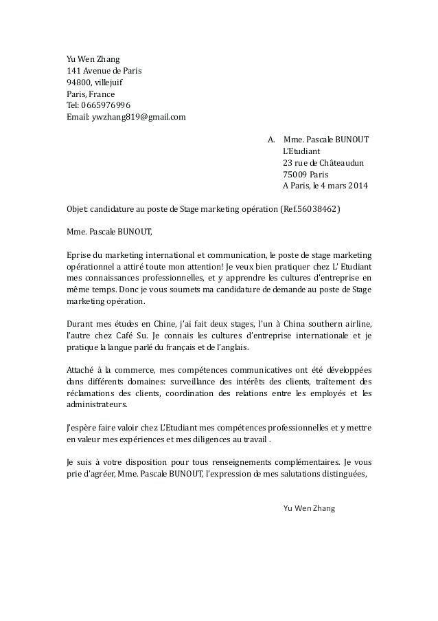 lettre de demande de stage d'immersion - Modele de lettre type