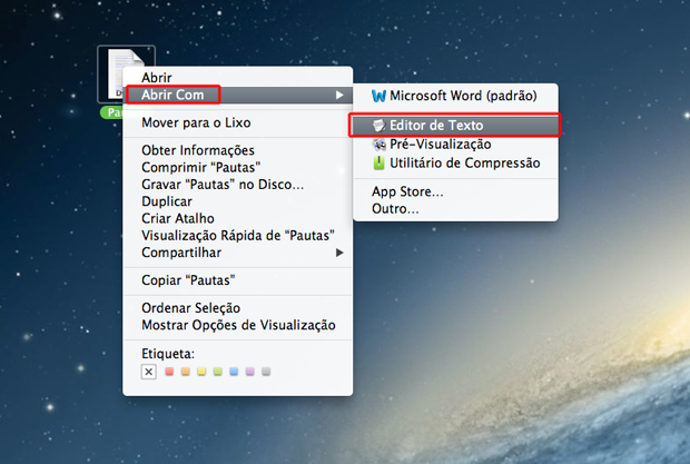 Abrindo o arquivo de texto com o editor de texto do Mac OS (Foto: Reprodução/Marvin Costa)
