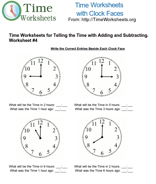 Time Math Worksheets for Telling Time with Subtracting and Adding #4 ...