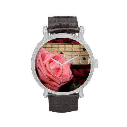 pink rose electric guitar fretboard neck music wrist watches