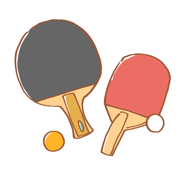 卓球のラケット2種と2色のピンポン玉のイラスト かわいいフリー素材が無料のイラストレイン