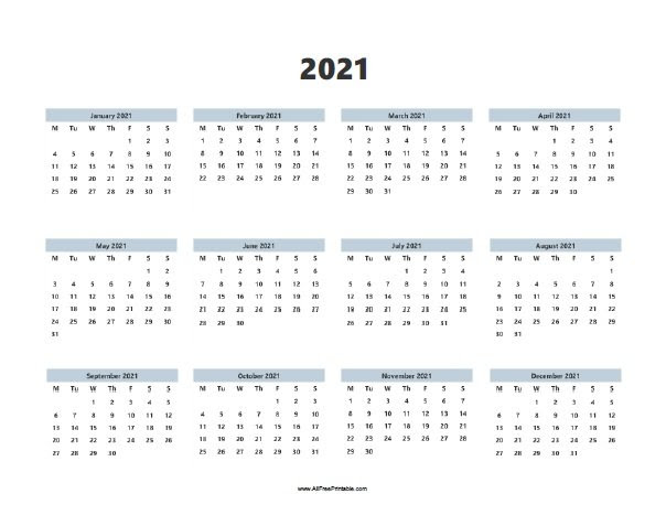 2021 Calendar - Free Printable - AllFreePrintable.com