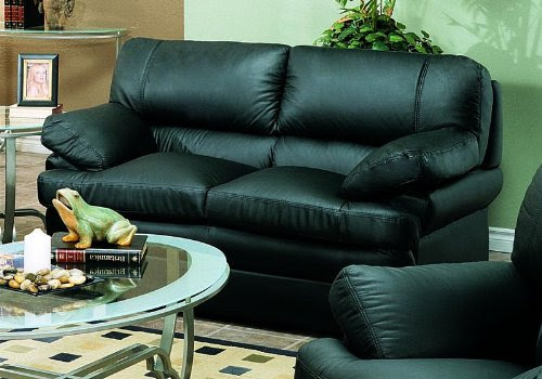 Ocean Avenue Classic Black Leather Couch Sofa - Loveseat