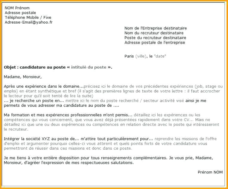 modele de lettre de motivation gratuite pour candidature ...